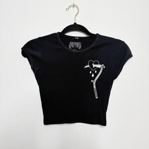 Prey For Us Black Cropped Baby Tee Graphic Goth Streetwear Women’s XS